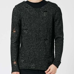 Topman Black Twist Ripped Longline Sweater